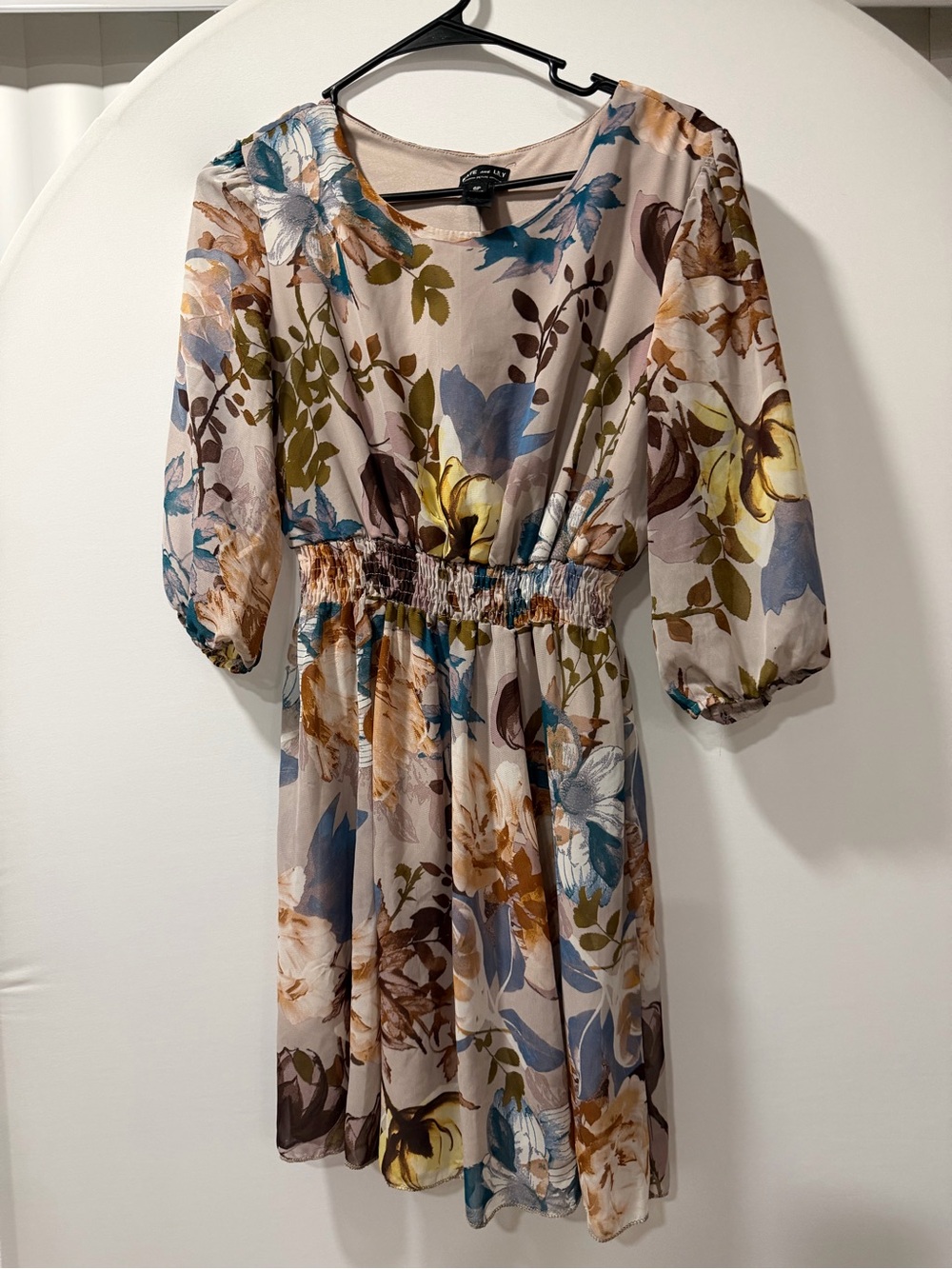 Kate and lily Floral Print Midi Dress with Smocked Waist in Multicolor